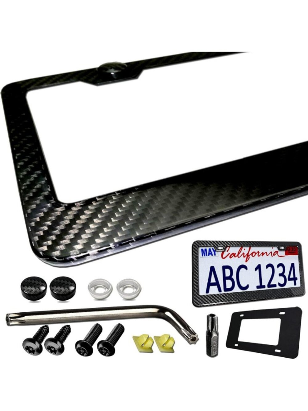 Sleek Carbon Fiber License Plate Frame, Durable Design, Wide Bottom Edge, 1 Pack